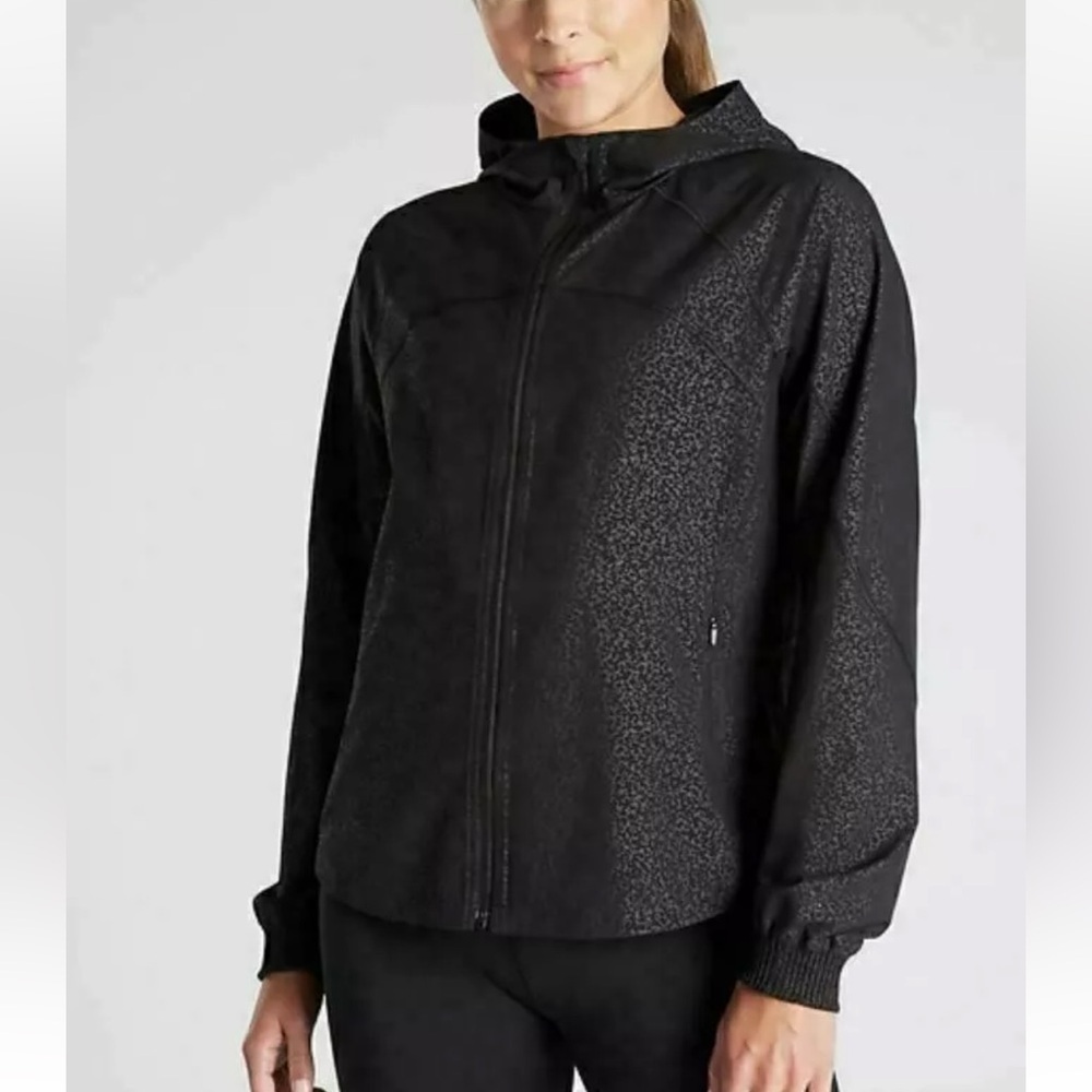 NWOT Athleta Racer Running Free Jacket Printed Black Cosmos Hooded Women - Picture 1 of 15